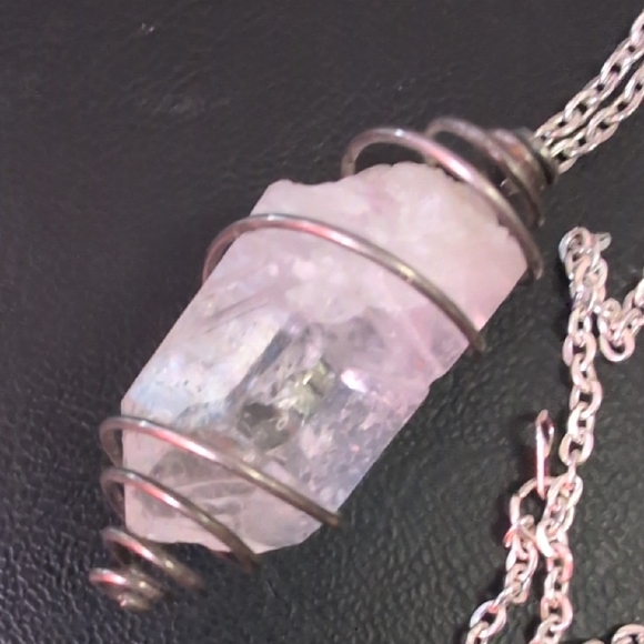 Silver Wire-Wrapped Crystal Pendant Necklace - Picture 3 of 6